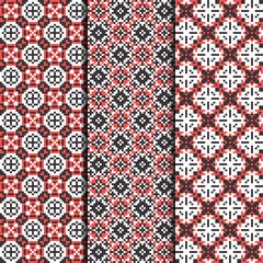 Set of 3 seamless patterns striped design. Gingham textile prints. Vector fashion backgrounds.