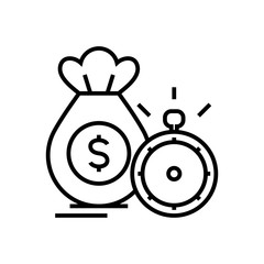 Money and time line icon, concept sign, outline vector illustration, linear symbol.