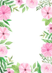 Floral frame with hand painted watercolor flowers