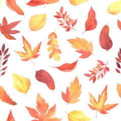 Seamless pattern with hand painted watercolor autumn leaves