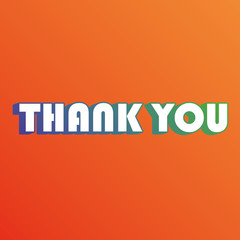thank you white blue green 3d font style, vector orange background design