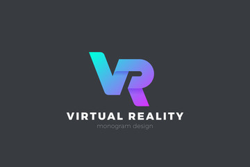 VR monogram Logo Virtual Reality technology Lettering composition vector design template