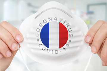 Respirator mask with flag of France - Coronavirus COVID-19 concept