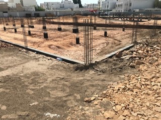 Foundation construction works includes sand filling pedestal concrete beam reinforcement and...