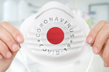 Respirator mask with flag of Japan - Coronavirus COVID-19 concept