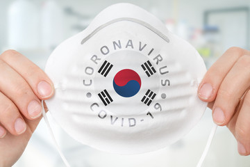 Respirator mask with flag of South Korea - Coronavirus COVID-19 concept