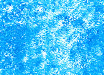 abstract blue painted texture on white paper made with acrlic paint and dry brush strokes. Hand drawn background resembling sky, water or frost
