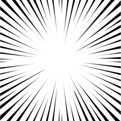 Radial zoom speed  line black on white. Comic background vector illustration.