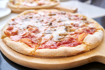 pizza with salami and cheese