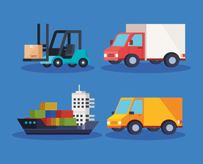 set vehicles of delivery logistic service vector illustration design