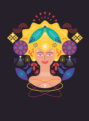 Face of woman and decoration elements. Vector template for card, poster, flyer and other . 