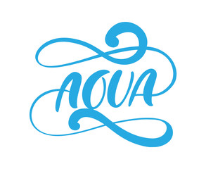 Blue vector Aqua text logo with water wave. Eco concept fresh clean drink water. For shop, web banner, poster
