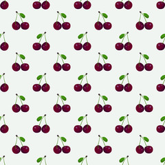 Vector seamless pattern with cherry; juicy fruits for fabric, wallpaper, packaging, textile, web design.