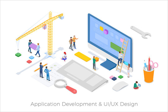Isometric Application Development UI UX Design Flat Design Vector Illustration