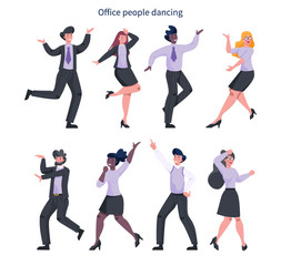Office worker dancing set. Collection of business people in suit