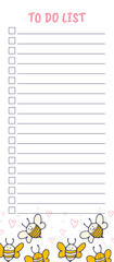 White to do list with cute yellow bees design.
