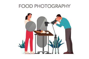 People taking photo of food with smartphone. Vector concept illustration
