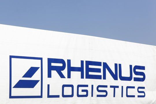 Kamen, Germany - July 22, 2018: Rhenus logistics logo on a truck. The Rhenus Group is a German logistics company with operations in Europe, Asia and South America
