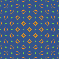 Chamomile geometric seamless pattern. Isolated daisy on navy blue background, abstract simple flower design. Modern minimal design. Vector illustration perfect for graphic design ,textiles, print etc.