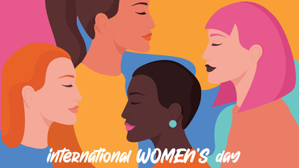 Fototapeta na wymiar 8 March Women's Day card or poster, web banner or header.