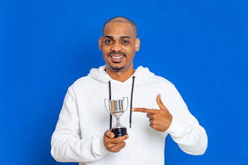 African guy wearing a white sweatshirt