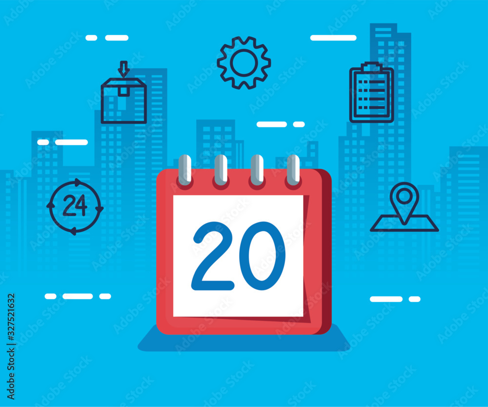 Poster delivery logistic service with calendar and icons design