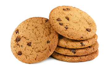 Chocolate chip cookies isolated on white