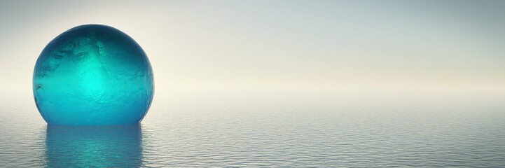 huge crystal sphere is swimming in the ocean