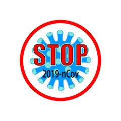 Favilavir antiviral drug to fight COVID-19, MERS-Cov, new coronavirus (2019-ncov), abstract virus strain model New coronavirus 2019-ncov crossed out with a red STOP sign