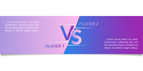 Versus horizontal banner. VS background for battle, game, sport team, boxing fight, match, competition. Header or footer for web or website with space for text. Vector illustration.