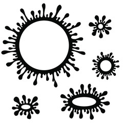 Paint drops and blots. Cartoon paint splatters and ink splashes. Frame and borders.