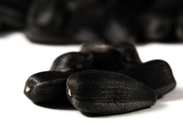 Sunflower seeds in  macro on white background