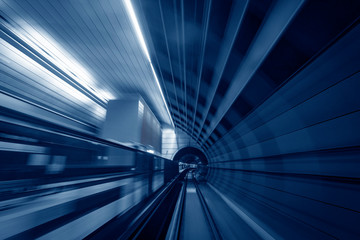 Blurred dynamic landscape of Sydney city, urban subway tunnel