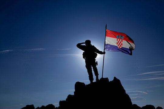 Soldier with the Croatian flag