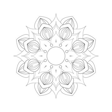 Mandala. Coloring book antistress. Template for mehendi. Oriental drawing. Islam, Arabic, Indian, Moroccan, Spanish, Turkish, Pakistani, Chinese. Vector illustration. Isolated on a white background.