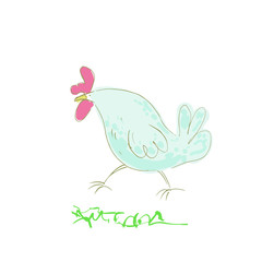  Funny hen in the meadow. Vector illustration.
