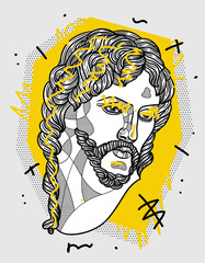 The Risen Christ sculpture. Creative geometric yellow style.