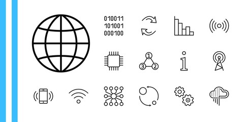 Set of Data Analysis Related Technology Vector Line Icons. Contains such Icons as Charts, Wi-fi, Graphs, Traffic Analysis, Big Data and more. Editable Stroke. 32x32 Pixels