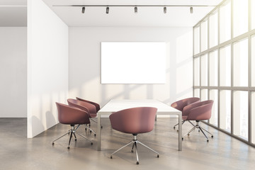 Contemporary conference room interior with blank poster