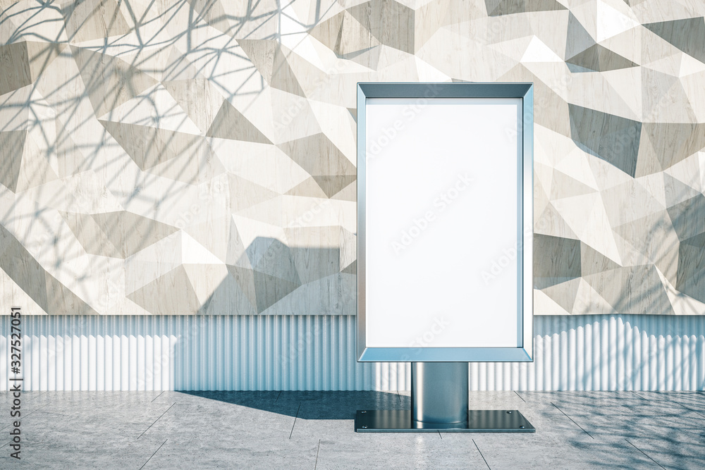 Aufkleber front view of polygonal wall and blank banner.