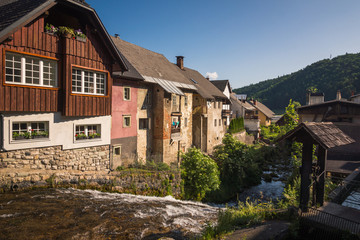 Fototapeta na wymiar Village in the Alps mountains Kropa, Slovenia