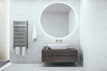 Modern loft bathroom with mirror on wall