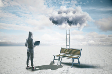 Hacker with laptop and ladder on chair © Who is Danny