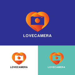 colorful love camera logo design vector