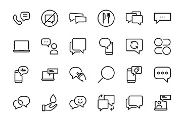 Simple set of message line vector line icons. contains icons such as conversation, SMS, notifications, group chat, and more. Editable stroke. 48x48 pixels perfect, white background