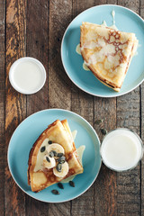 Homemade thin pancakes  ( crepes ).