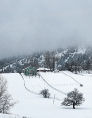Winter snow village landscape. Mountain valley village on winter snow scene. Savsat/artvin/turkey