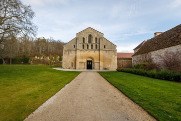 Fototapeta na wymiar Ancient building of medieval French abbey. Abbey of Fontenay, Burgundy, France, Europe