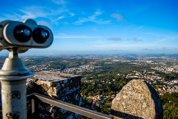 Binoculars on the observation deck in the castle of Moors