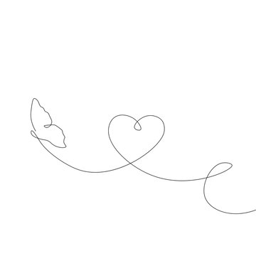 Butterfly fly, heart love background vector illustration.
